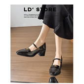 复古法式 黑色玛丽珍高跟鞋 女春季 真皮 通勤不累脚山茶花粗跟单鞋
