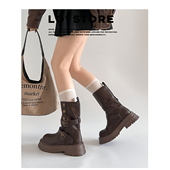 真皮版 内增高复古美拉德棕色马丁靴女2025新款 秋冬两穿厚底短靴