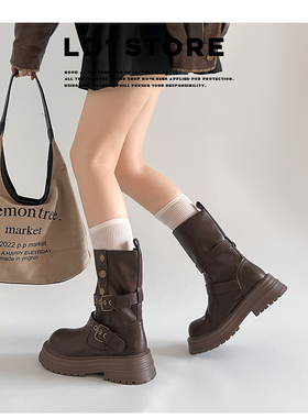 真皮版~内增高复古美拉德棕色马丁靴女2025新款秋冬两穿厚底短靴