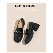 厚底乐福鞋 女2026春季 通勤一脚蹬黑色单鞋 真皮 粗跟英伦风小皮鞋