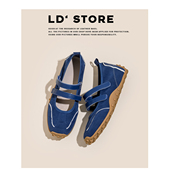 内增高蓝色运动玛丽珍夏季 鞋 复古浅口芭蕾德训鞋 牛皮 休闲阿甘鞋