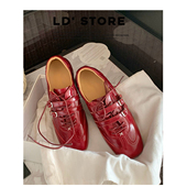 真皮 休闲运动阿甘鞋 内增高红色运动玛丽珍鞋 女春复古芭蕾德训鞋