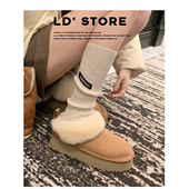 真皮 加绒保暖一脚蹬包头棉鞋 厚底低帮毛毛雪地靴女2025新款 冬季