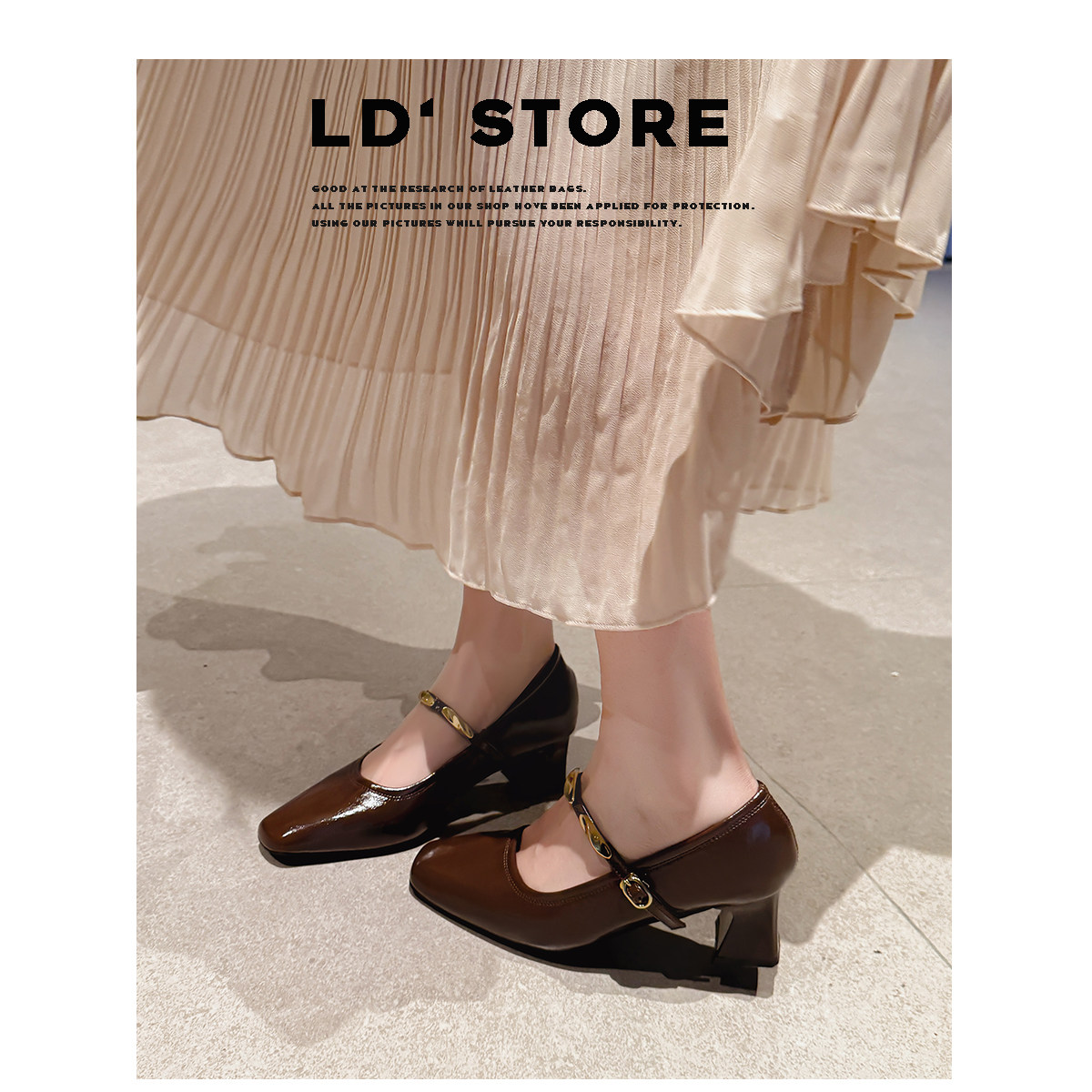真皮~法式复古粗跟玛丽珍单鞋女2026新款小金条通勤不累脚高跟鞋,女鞋,玛丽珍鞋,淘宝优惠券,粉丝福利购,淘宝优惠卷