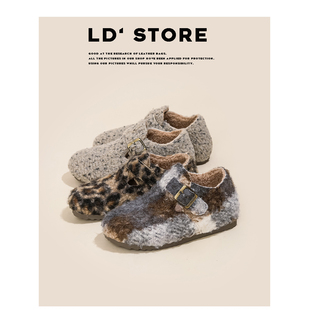 羊羔毛豹纹勃肯鞋 加绒保暖雪地棉鞋 女2025冬新款 内增高复古毛毛鞋