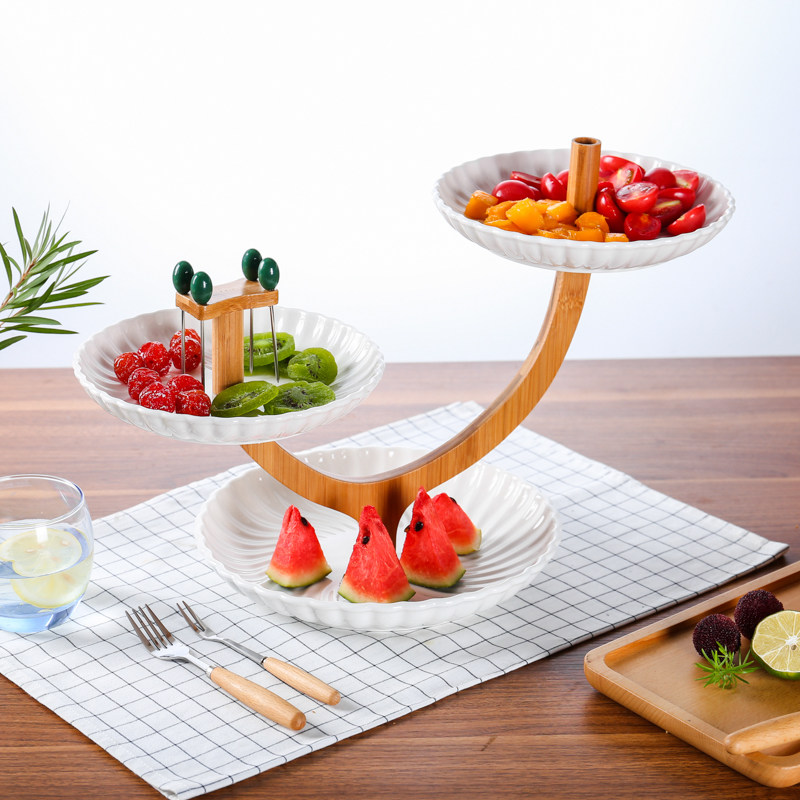 日式木质双层水果盘子蓝客厅创意蛋糕架塑料干果盘下午茶点心托盘在类目 餐饮具, 餐具, 果盆/果盘/果篮中 - 来自Buy2taobao.com提供专业的淘宝代购服务
