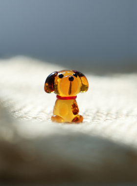 淄博琉璃迷你仿真小狗桌面摆件纯手工卡通微景观创意装饰公仔礼物