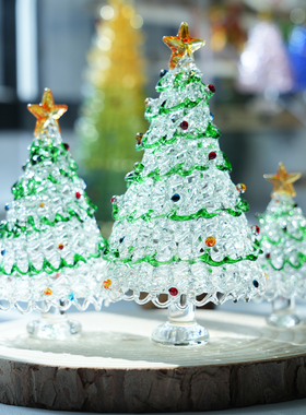 淄博纯手工琉璃圣诞树拉丝透明桌面摆件装饰品创意圣诞节生日礼物