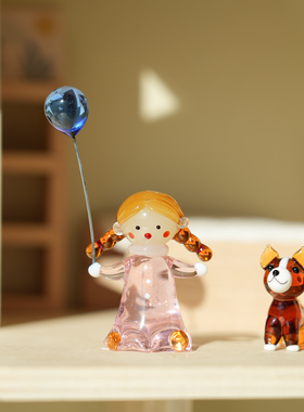 琉璃手作可爱牵气球的双马尾小女孩车载桌面摆件粉红裙子女生礼物