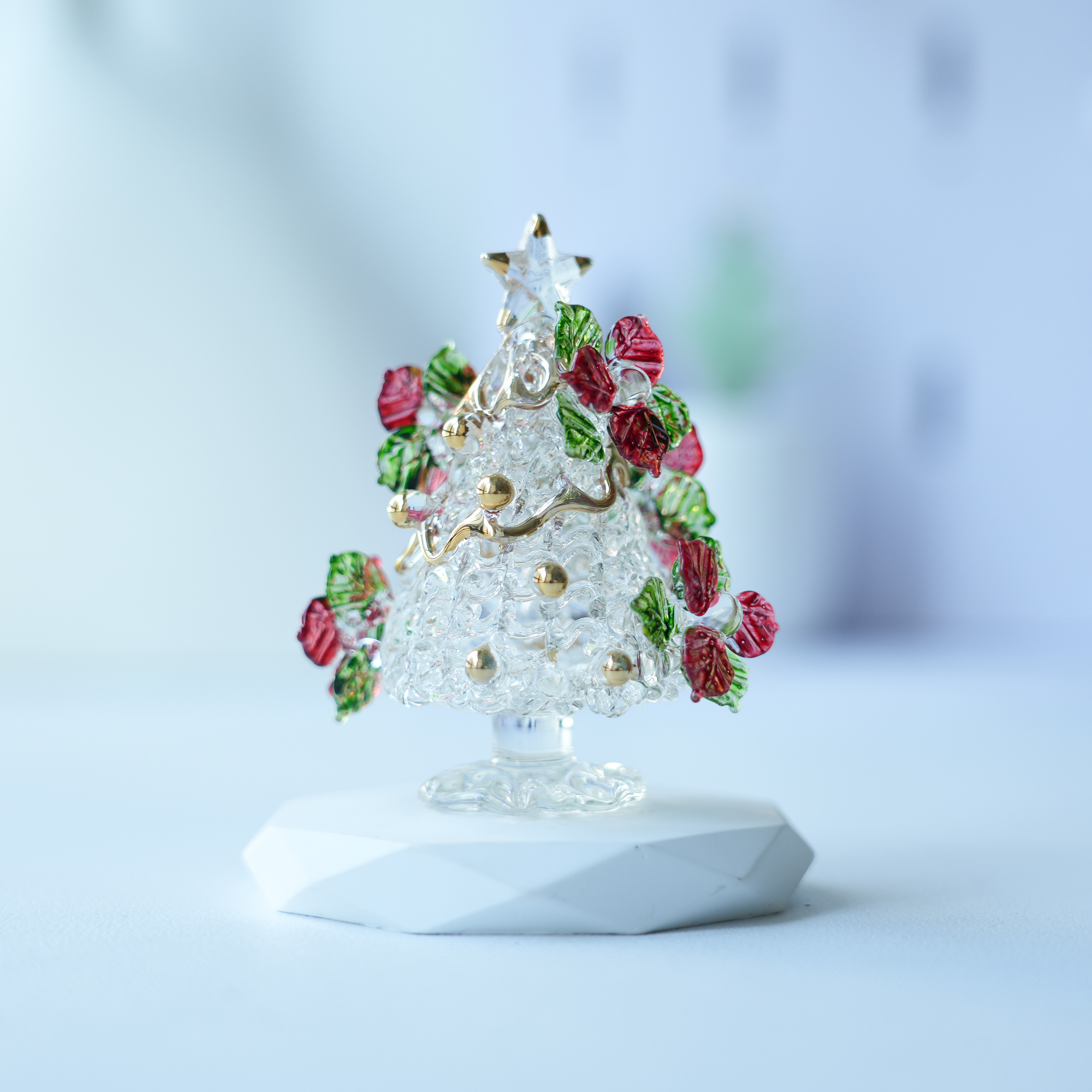 日本外贸手作琉璃圣诞树桌面摆件描金工艺家居书桌装饰品生日礼物