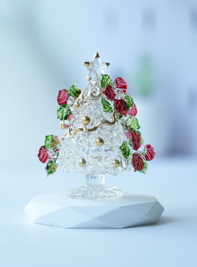 日本外贸手作琉璃圣诞树桌面摆件描金工艺家居书桌装饰品生日礼物