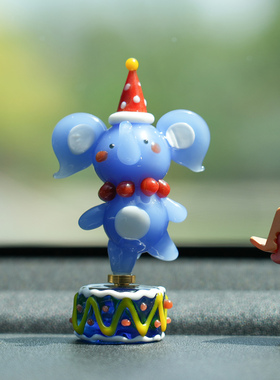 淄博琉璃手工艺品马戏团旋转小象车载桌面摆件可爱治愈装饰品礼物