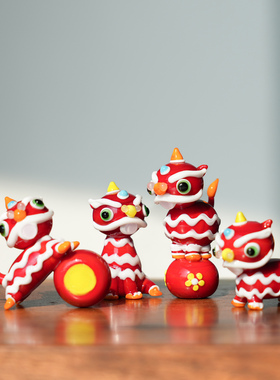 淄博琉璃非遗国潮醒狮车载桌面摆件新中式寓意招财吉祥装饰品礼物