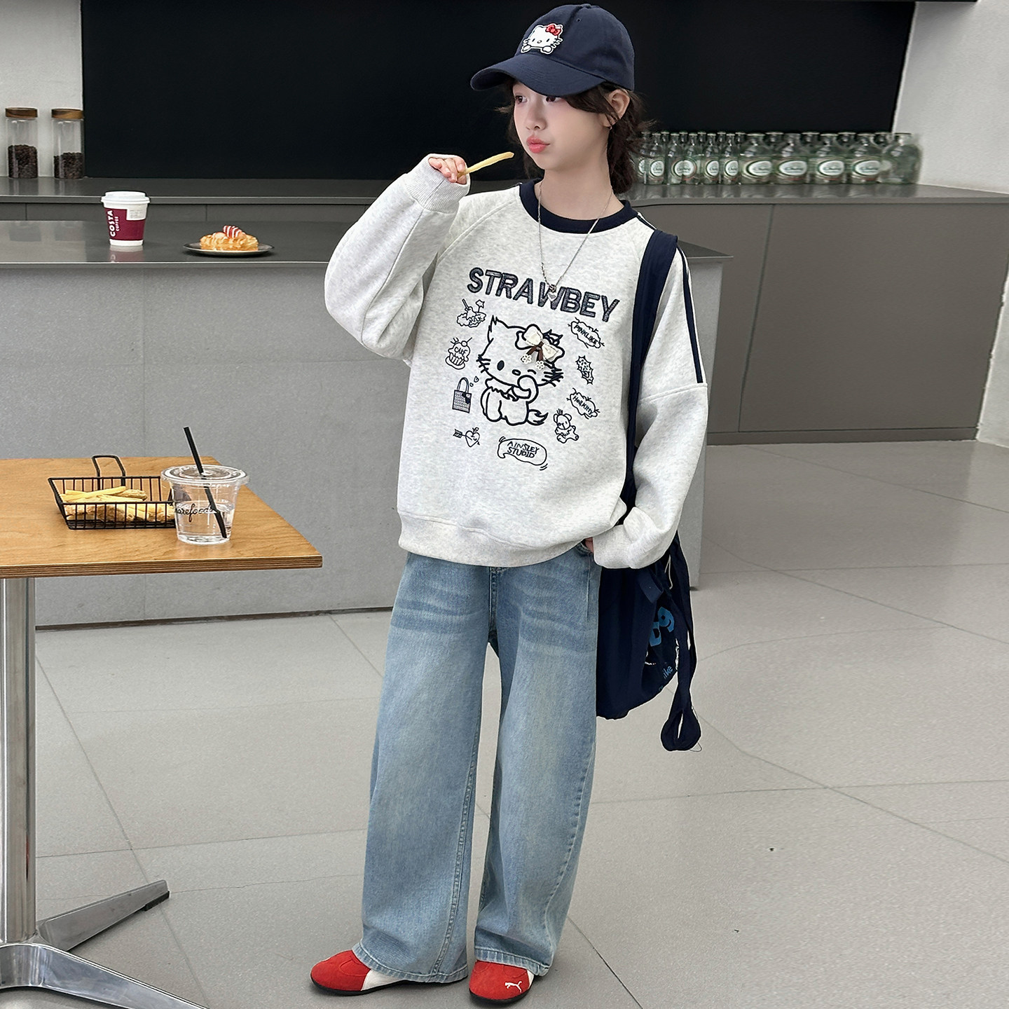 女童秋装套装2026新款软糯纯棉卫衣长裤两件套宽松休闲中大童