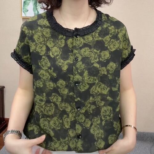 妈妈装短袖碎花雪纺衫女夏季