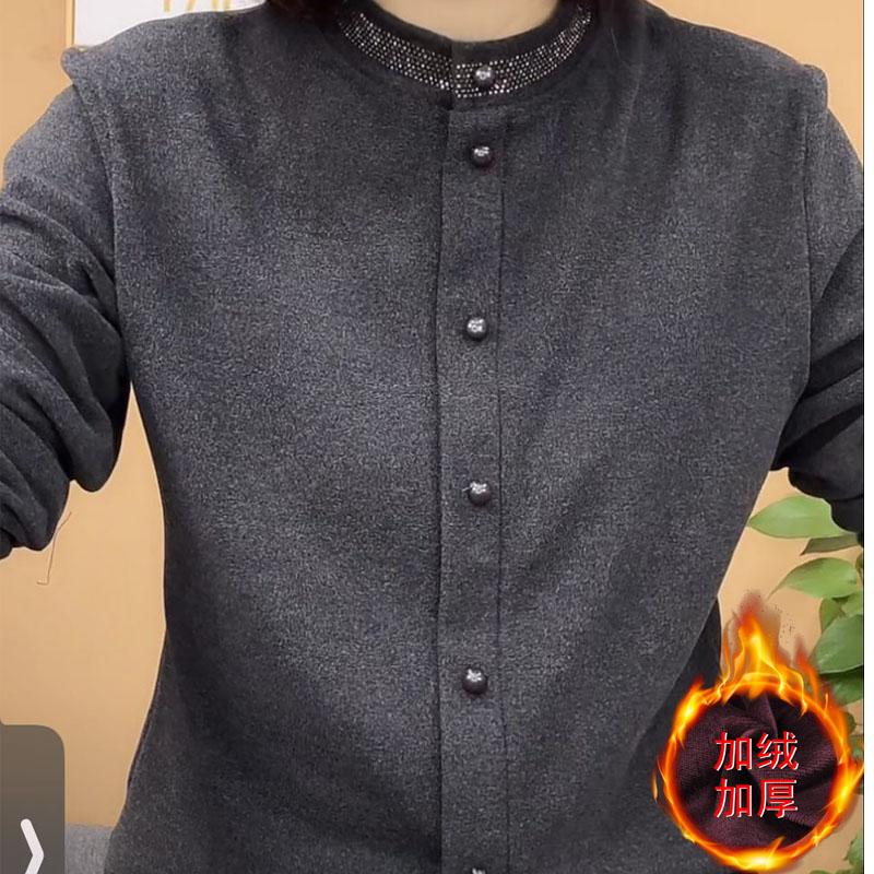 秋冬新款时尚烫钻圆领衬衫