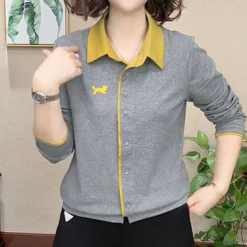 长袖休闲长袖T恤刺绣女