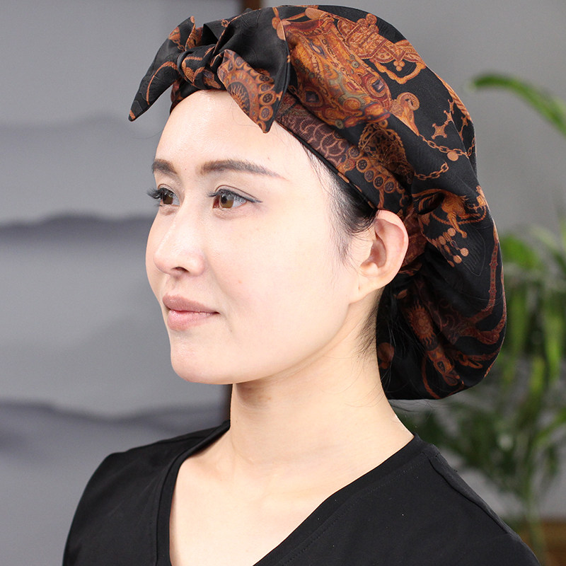 睡帽香云纱春秋夏季薄款桑蚕丝