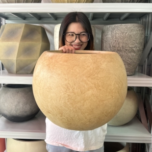 特大口径球形镁泥盆龟背竹花盆北欧复古简约轻奢落地室内外水泥盆