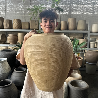 高款大陶罐三角梅花盆民宿暖色调中古风室内外落地咖啡店酒店花盆