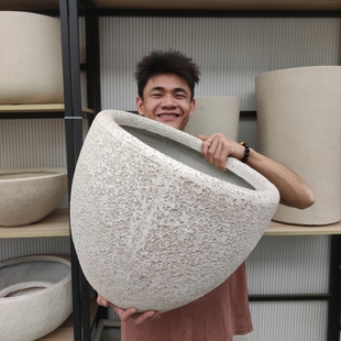 特大口径复古陶罐镁泥盆红枫树花盆北欧简约轻奢落地室内外水泥盆