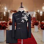 秀禾服新郎装 订婚礼服新中式 中山装 黑色男士 演出服男学生舞台装