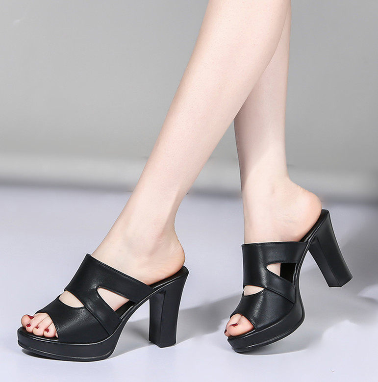 2023新款凉拖鞋鱼嘴鞋凉鞋高跟粗跟女夏时尚外穿防滑凉拖试衣拖鞋