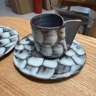 日本中古雪山釉面浓缩小号咖啡杯碟 约120ml 有底款 孤品 全新