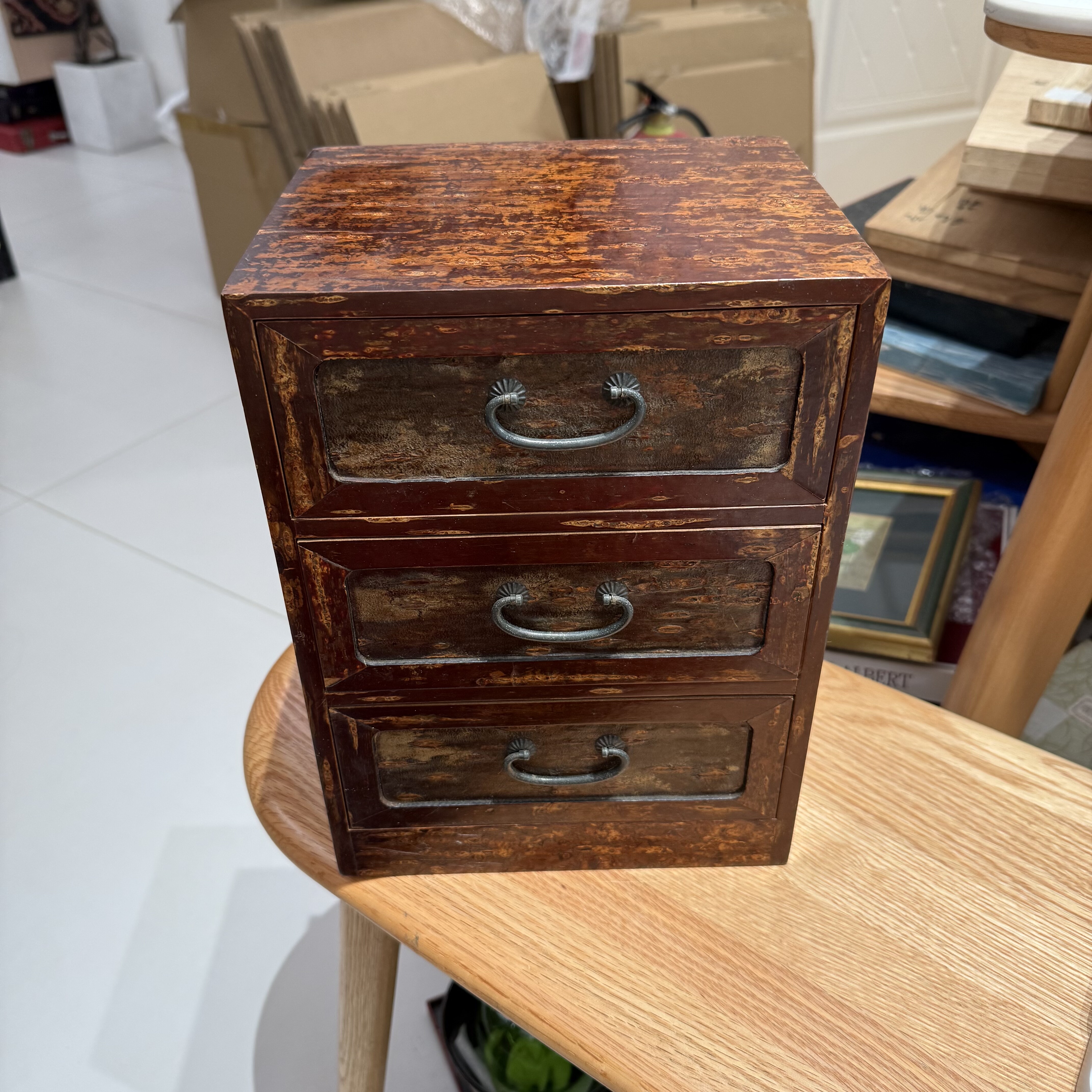 日本中古樱皮细工实木多层收纳首饰柜30cm 孤品 保存良好 微瑕