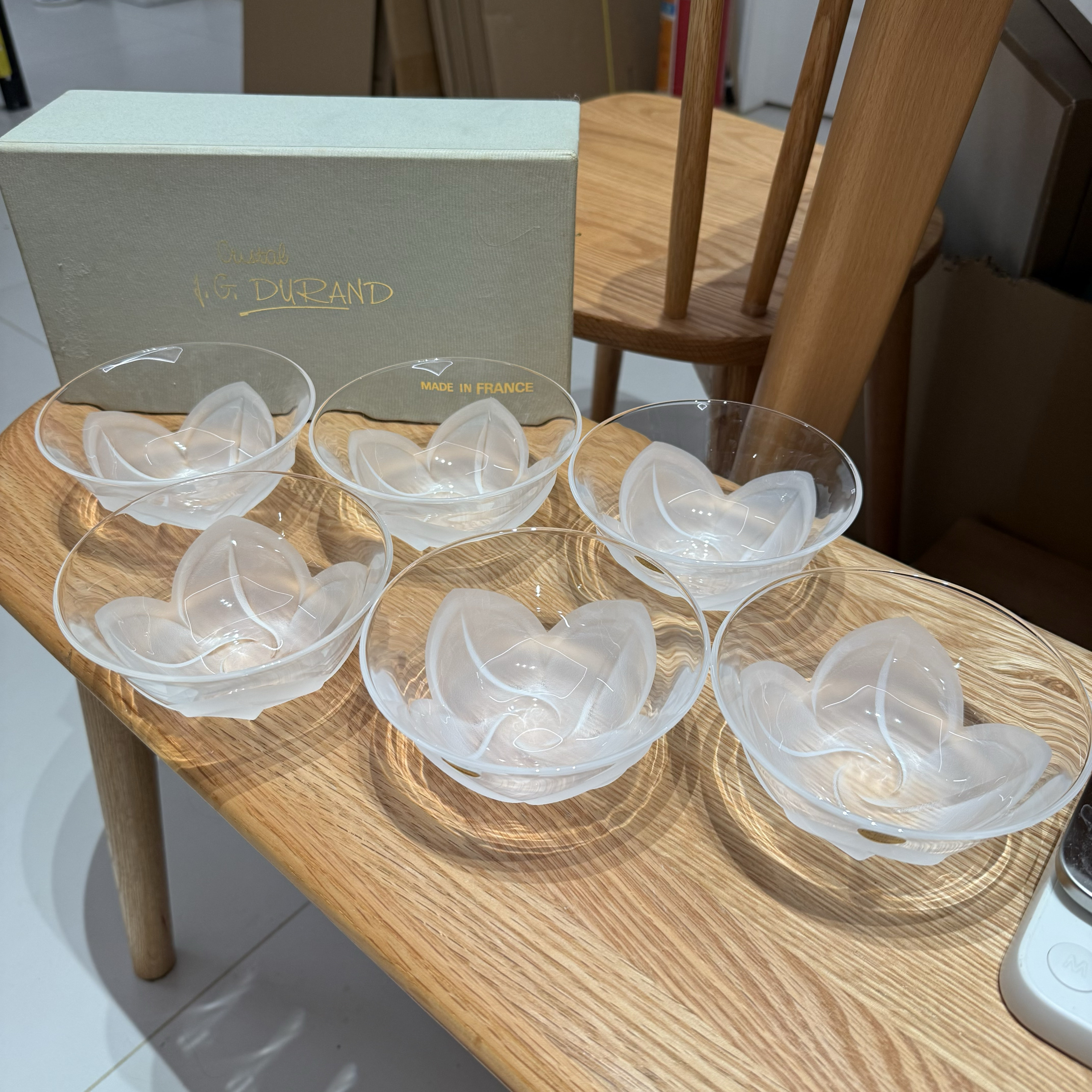 法国J.G.Durand杜兰德水晶浮雕冰淇淋碗 6只（含3只全新+3只旧）