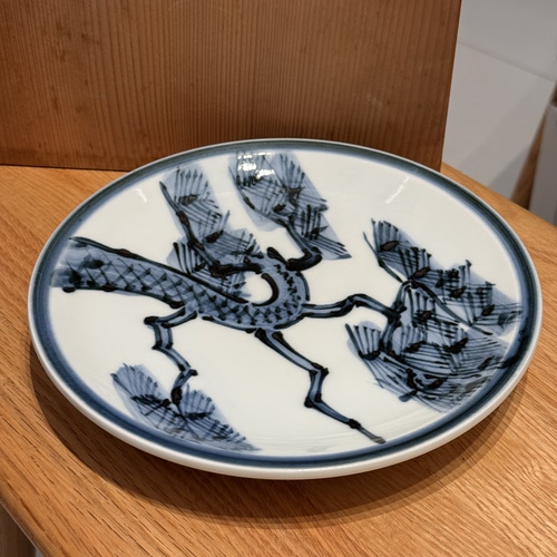 日本京烧名匠铃木清染付青花松纹额皿挂赏盘壶承餐盘21cm 原盒