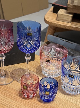 日本HOYA CRYSTAL豪雅高端彩切水晶高脚杯威士忌酒杯 清酒杯 保真