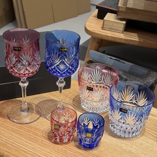 日本HOYA CRYSTAL豪雅高端彩切水晶高脚杯威士忌酒杯 清酒杯 保真