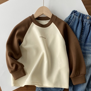 春天也要美拉德~软软棉 男童复古拼色卫衣 圆领上衣