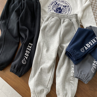 男童笑脸字母运动裤 网眼棉长裤 欧美风 160中大童 春秋黑色 110