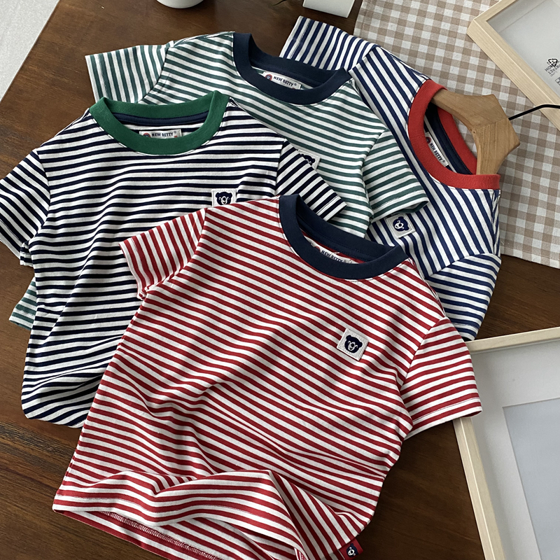 撞色领复古海军风短袖T恤