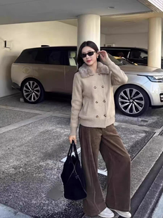 CocoHerben包袖老钱风双排扣女短外套大衣女装设计师连帽HBT0852