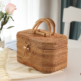 手工藤编手提箱手藤编收纳篮行礼箱茶具收纳箱户外野餐篮水果篮