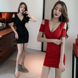 气质收腰显瘦夜场女款裙子低胸性感按摩桑拿技师工作服KTV连衣裙