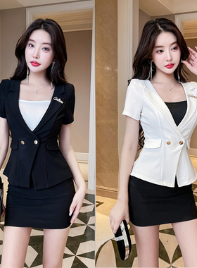 足疗按摩技师工作服职业气质女黑色ol制服套装三件套夏季足浴工装