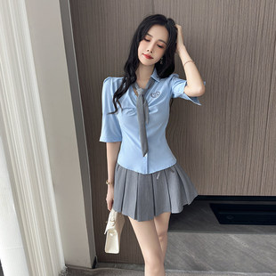 jk制服套装衬衣女小个子班服学院风高中生甜辣半身裙子夏天两件套