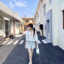 韩版翻领绑带衬衫叠穿短袖蕾丝背心女洋气轻奢减龄高级感外穿上衣