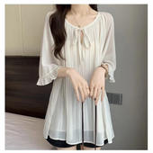 气质独特短袖 胖MM宽松遮肚子娃娃衫 显瘦雪纺衫 新款 上衣 女夏季 大码