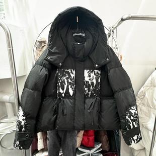 欧货大牌2025冬款小众加厚短款羽绒服90白鸭绒连帽国风刺绣面包服