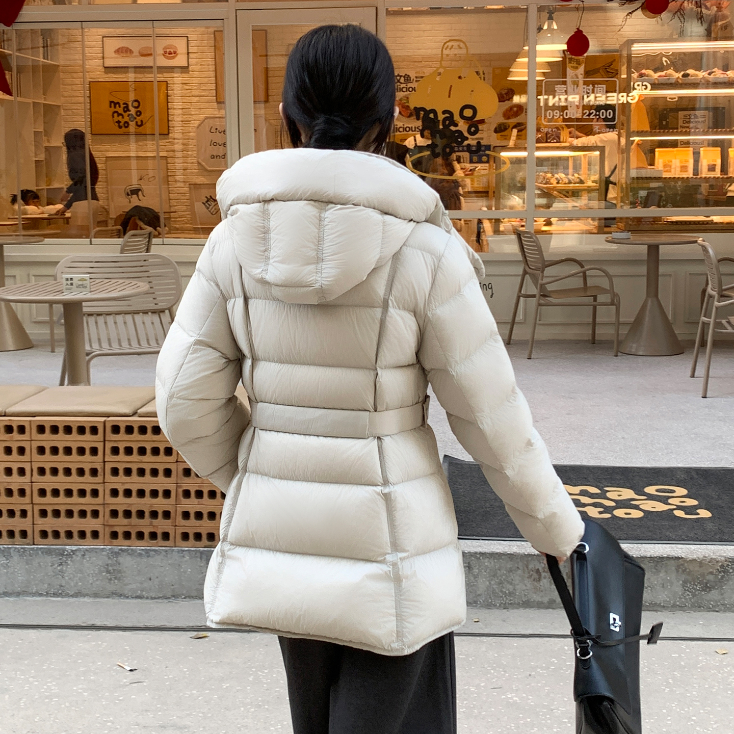 新国标95白鸭绒女泡芙韩版小个子修身显瘦小蛮腰连帽中长款羽绒服