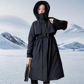 冬抗寒4.0白鹅绒情侣过膝长款 户外抗风防水连帽派克风衣羽绒服女