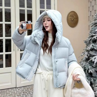 新国标90白鸭绒设计师高级感短款连帽泡芙韩系羽绒服小个子面包服