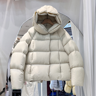 新国标95%白鸭绒 女加厚抗寒短款小个子连帽泡芙羽绒服韩版面包服