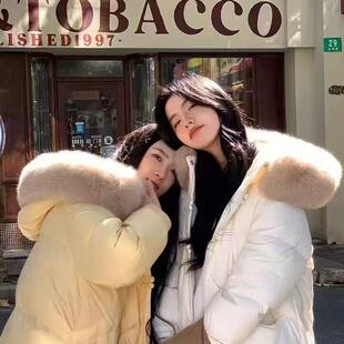 狐狸毛真毛领！2025冬款女士中长款过膝加厚连帽毛领宽松羽绒服