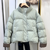 2025冬装 撞色面包服外套 立领厚羽绒服白鸭绒时尚 新品 女小个子短款